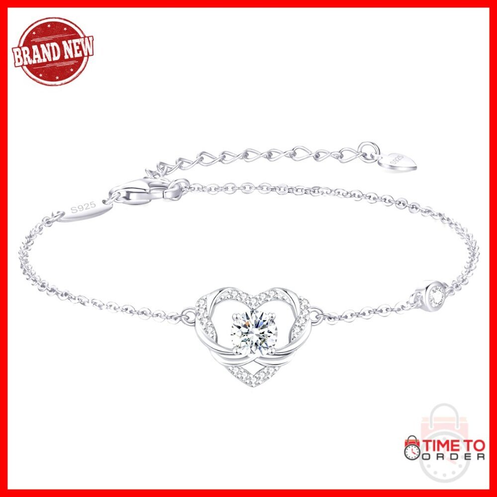 Moissanite Heart Charm Bracelet Sterling Silver Gold Plated Elegant Jewelry Gift